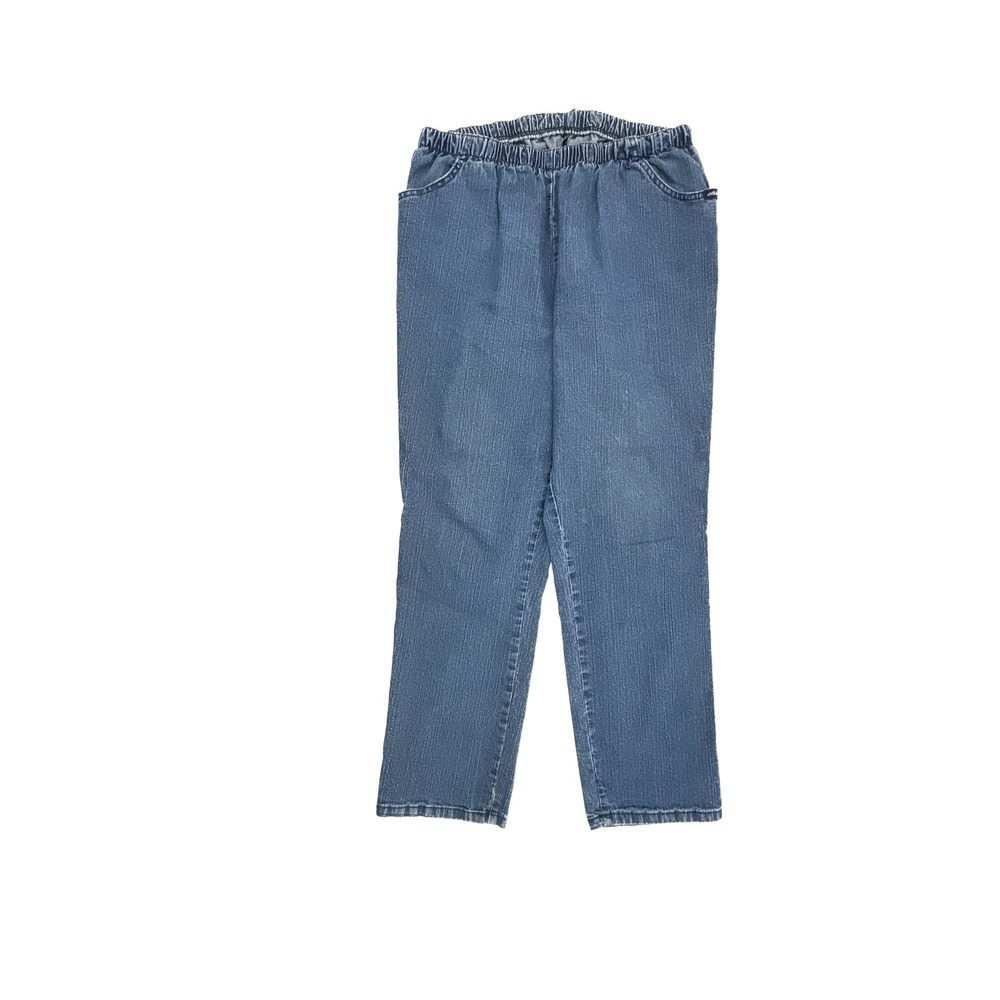 Chic Pull On Jean Womens 16 Petite Blue Denim Elastic Waist Straight Leg Stretch